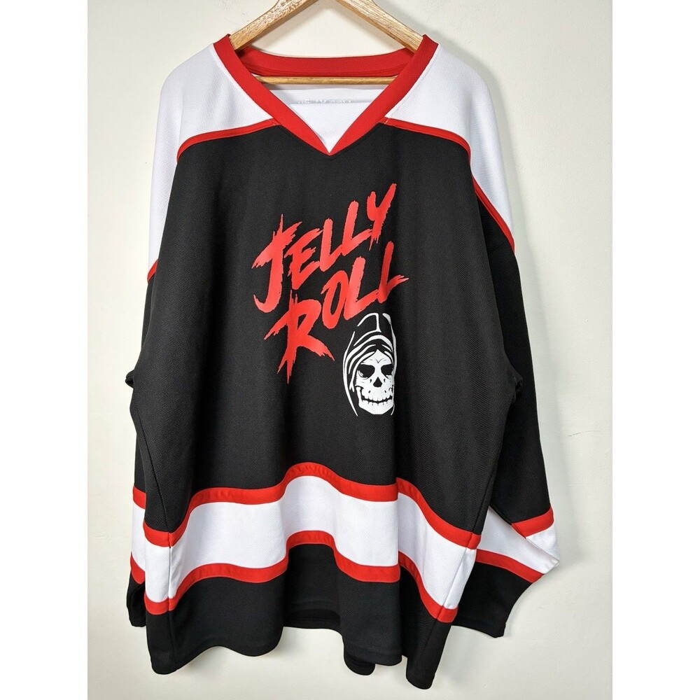 Official Jelly Roll Bubba #41 Reaper Head Hockey Jersey Men's 3XL Black Red Tour
